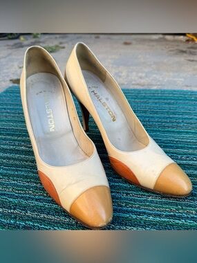 Vintage Halston Colorblock Leather Pumps Size 8N Italy